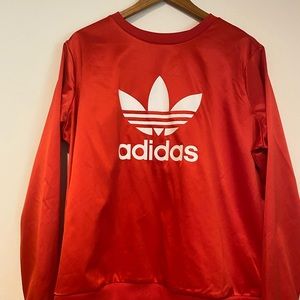 Red Adidas Crewneck (windbreaker material)
